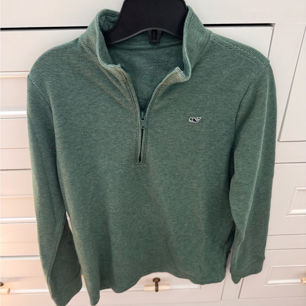 Vineyard Vines Boys Green 1/4 Zip Boathouse Sweater - EUC, Size L (16-18)